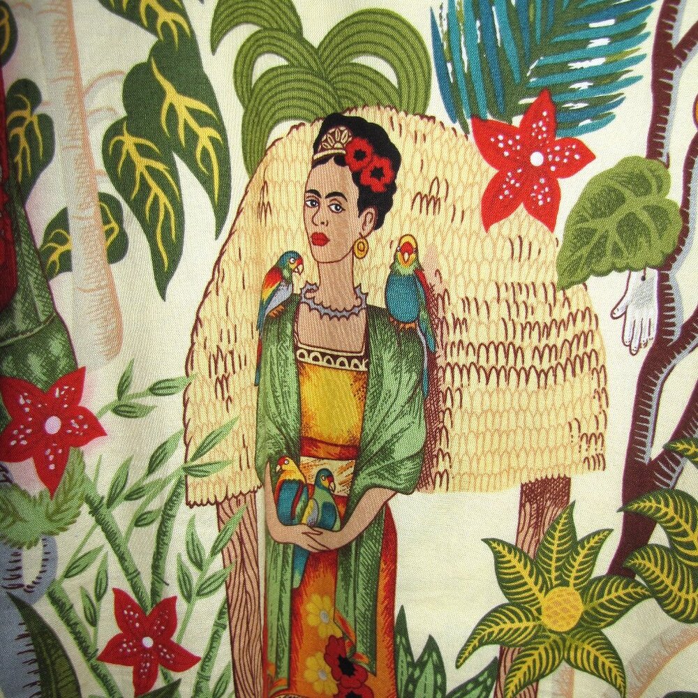 Frida Kahlo Custom Made Puff Sleeve Boxy Cotton Top Sz XL